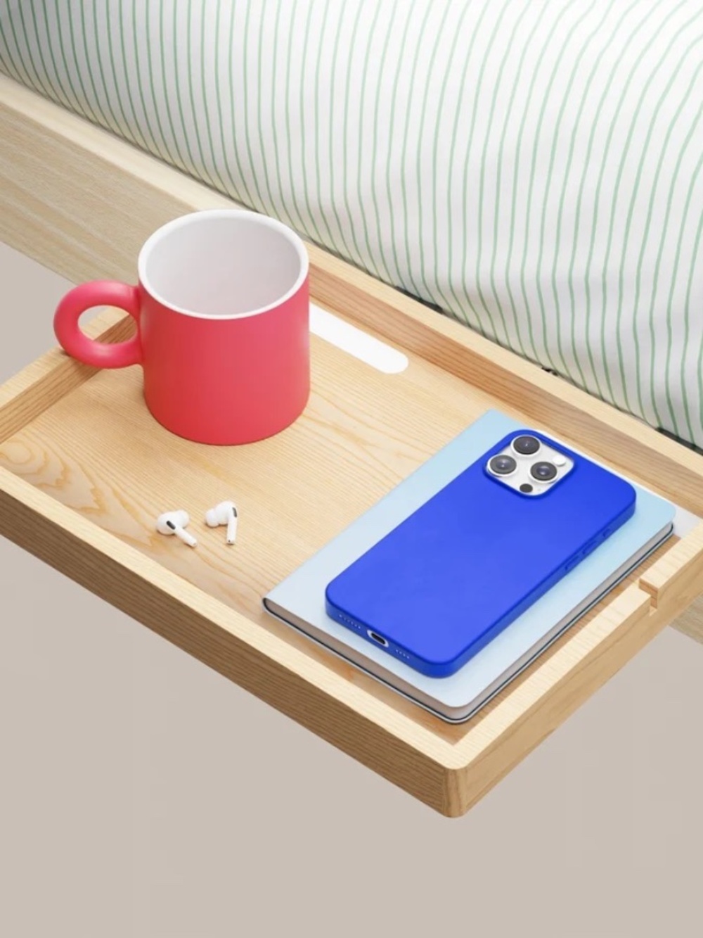 BedShelfie Bedside Shelf for Dorm Room -Bamboo Wood Color - New in Box